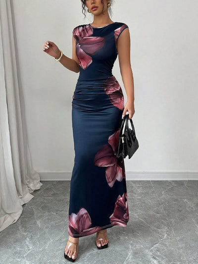 Floral Print Sleeveless Bodycon Maxi Dress
