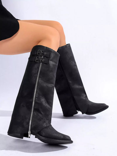 Point Toe Block Heels Boots