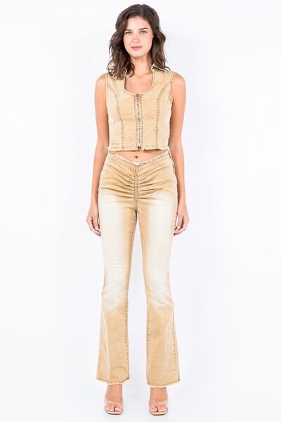 Trendy V-Cut Ruched Flare Pants - Fashion-Forward & Versatile