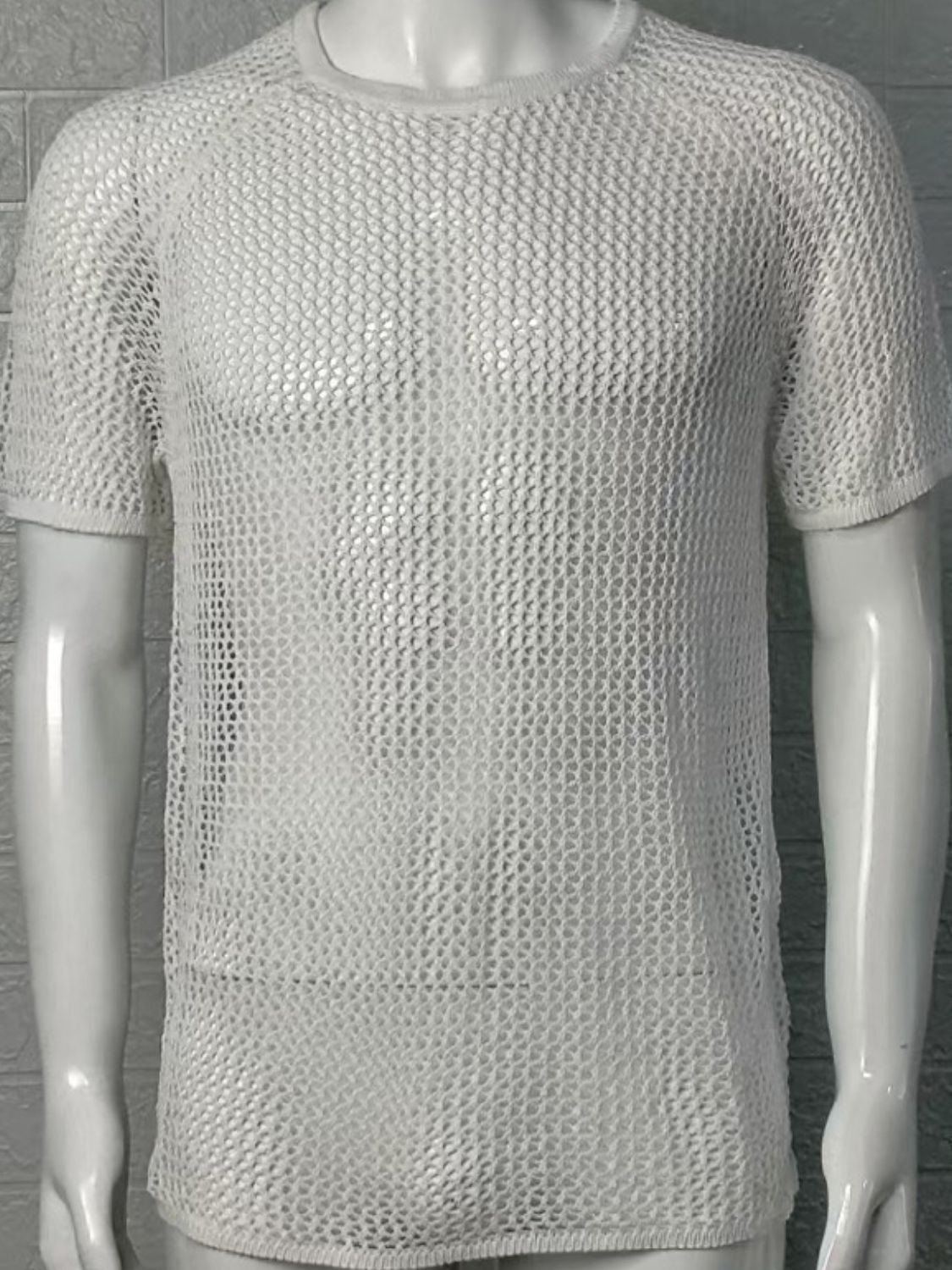 Men's Openwork Round Neck Short Sleeve T-Shirt for Style