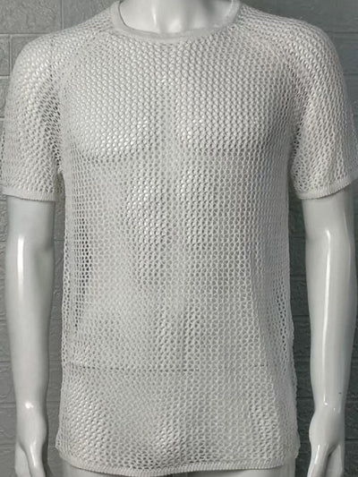 Men's Openwork Round Neck Short Sleeve T-Shirt for Style