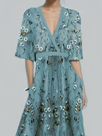 Floral Print Half Sleeve Wrap Maxi Dress