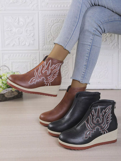 Round Toe Wedge Ankle Boots