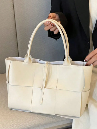 PU Leather Woven Handbag and Clutch Set