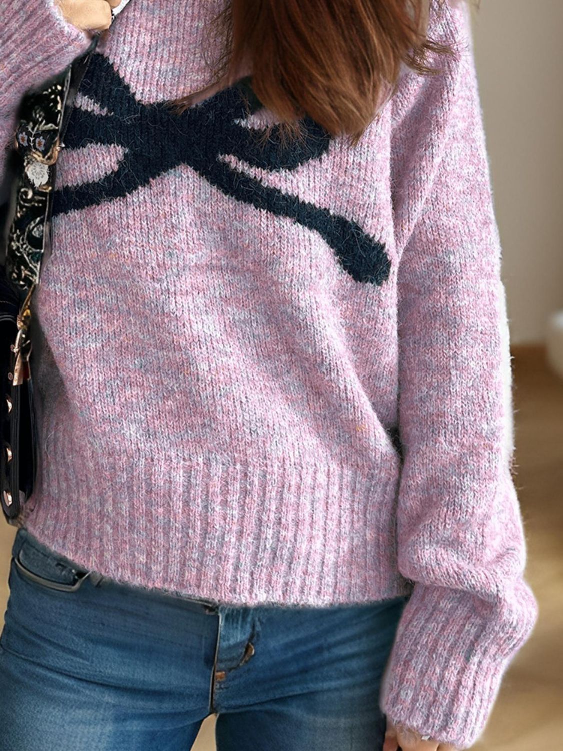 Chic Bow Round Neck Sweater - Soft Knit, Cozy & Versatile
