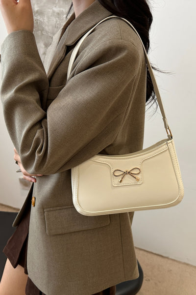 Trendy Bow Trim PU Leather Shoulder Bag in Rich Brown