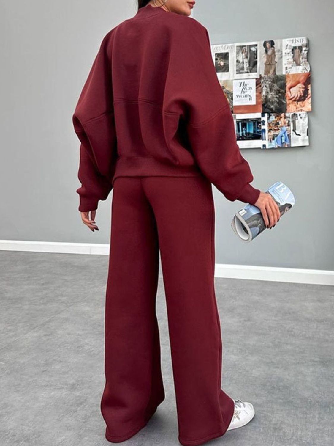 Casual Baseball Collar Zip Top & Drawstring Pants Set