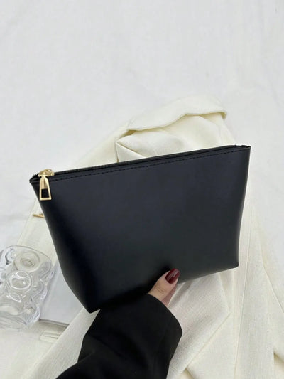 PU Leather Woven Handbag and Clutch Set