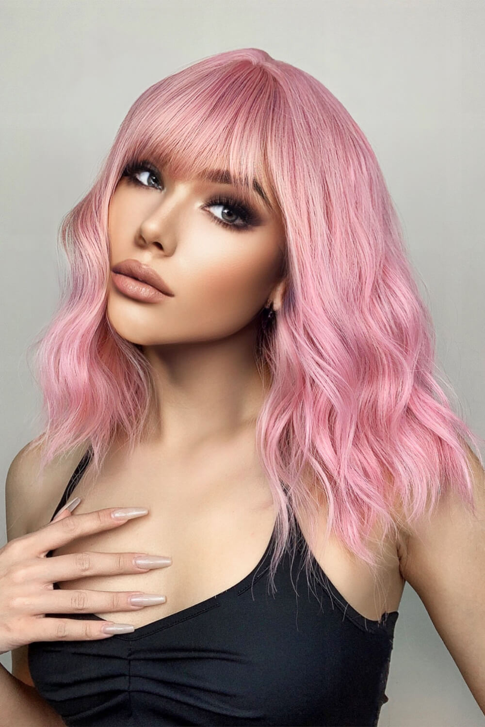 Stylish Bobo Wave 12'' Wig - Soft Pink, Comfortable Fit
