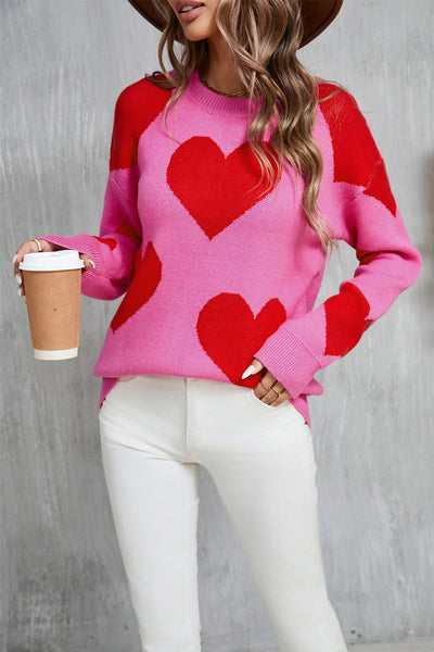 Angel Wings Heart Sweater with Dropped Shoulders and Long Sleeves