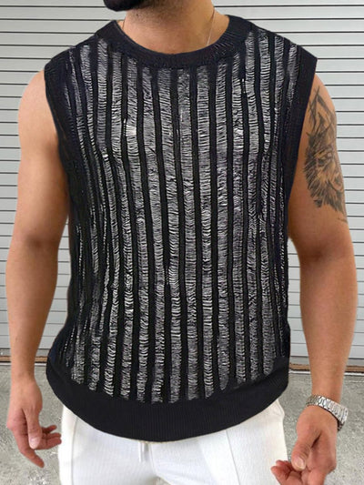 Men's Round Neck Hollow Out Sleeveless Top for Casual Style