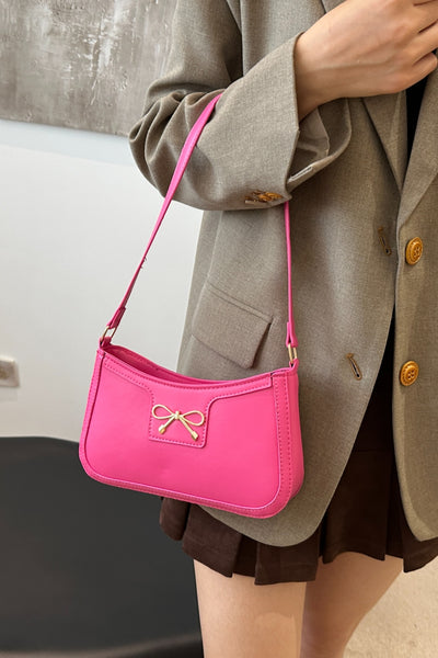 Trendy Bow Trim PU Leather Shoulder Bag in Rich Brown