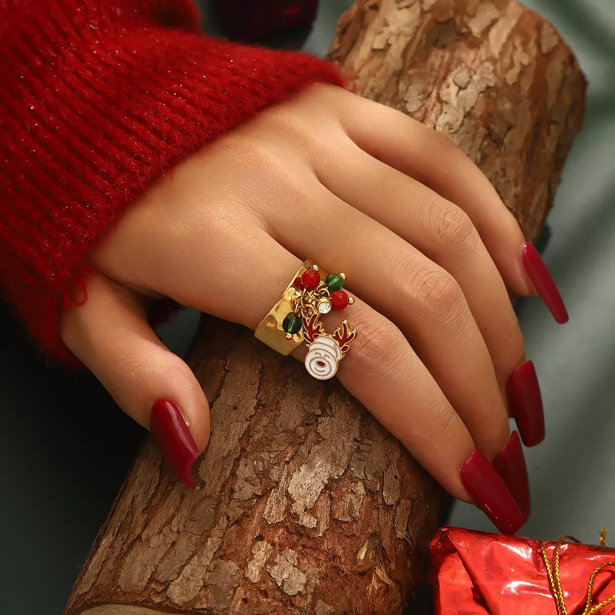18K Gold-Plated Christmas Charm Ring