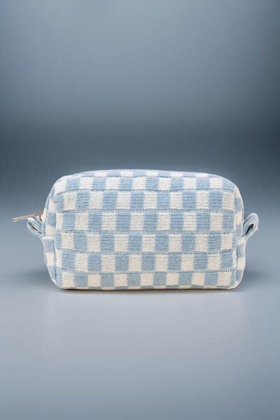 Zenana Checkered Pattern Knitted Cosmetic Pouch for Essentials