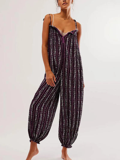 Smocked Tie Shoulder Jumpsuit