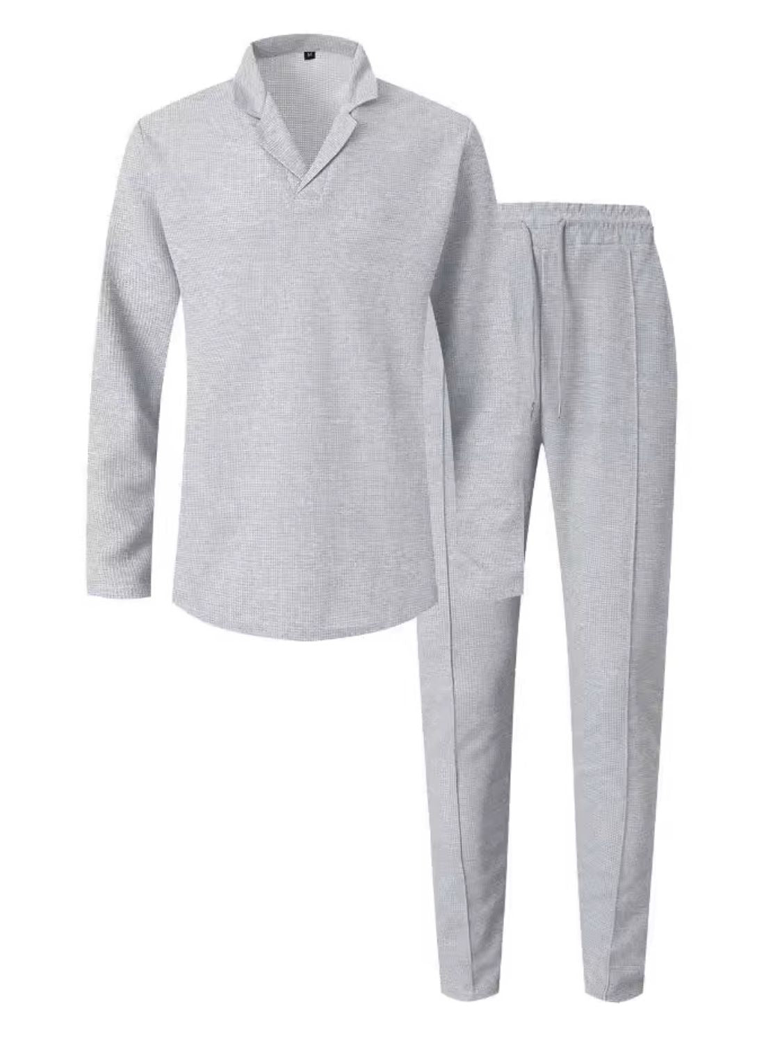 Men's Full Size Waffle-Knit Long Sleeve Top and Pants Set Plus Size Comfort for Every Occasion