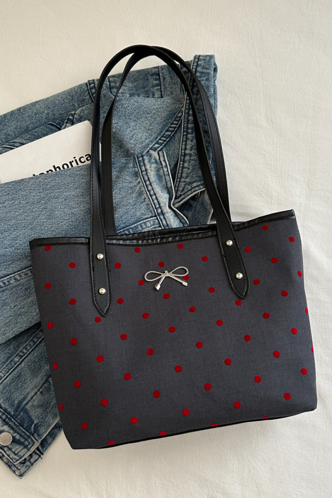 Stylish Bow Trim Polyester Tote Bag for Everyday Use