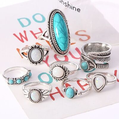 Boho Fashion Alloy Turquoise 8-Piece Stackable Ring Set