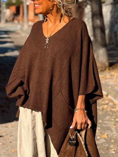 Ribbed Hem V-Neck Sweater