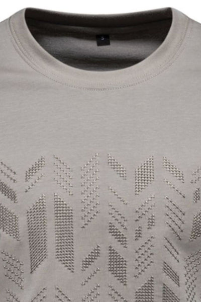 Men's Round Neck Geometric Embroidered T-Shirt for Style