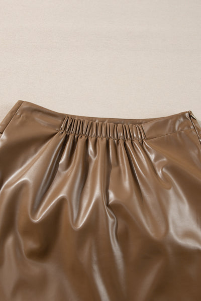 Trendy Bowknot Elastic Waist Mini Skirt in Chic Faux Leather