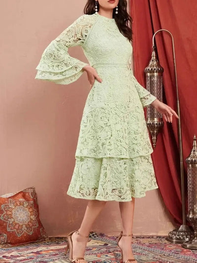Lace Layered Flare Sleeve Dress
