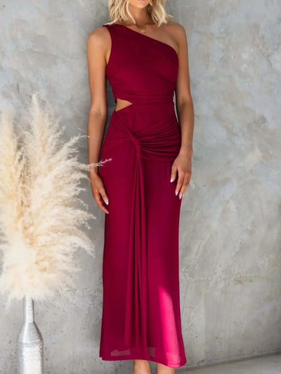 One-Shoulder Cutout Bodycon Maxi Dress