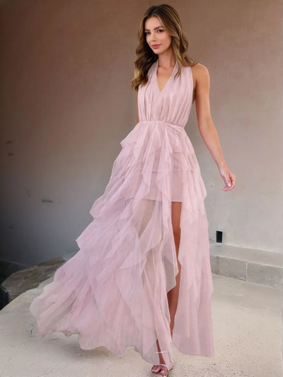 Halter Neck Irregular Mesh Dress