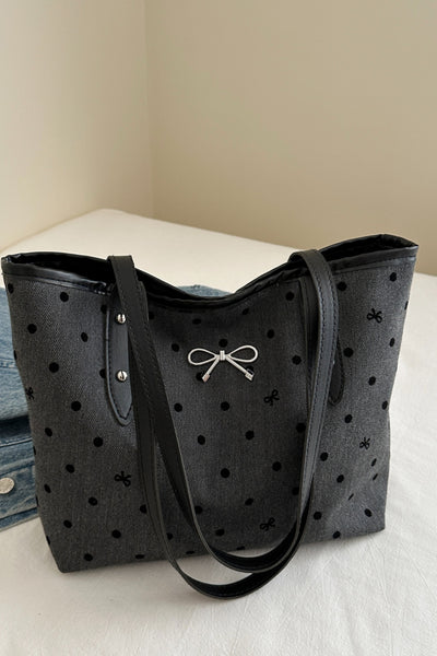 Stylish Bow Trim Polyester Tote Bag for Everyday Use