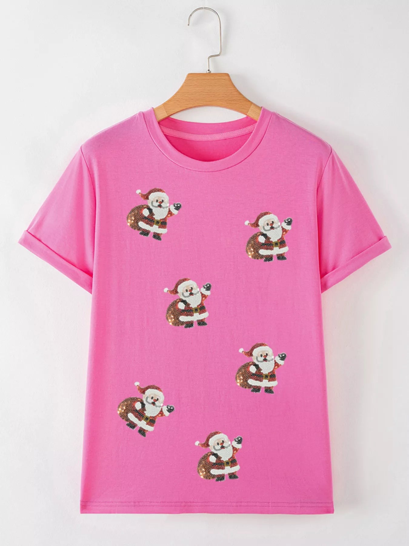 Santa Claus Deliver Gifts Sequin Short Sleeve Tee