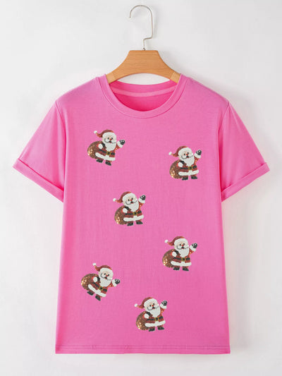 Santa Claus Deliver Gifts Sequin Short Sleeve Tee