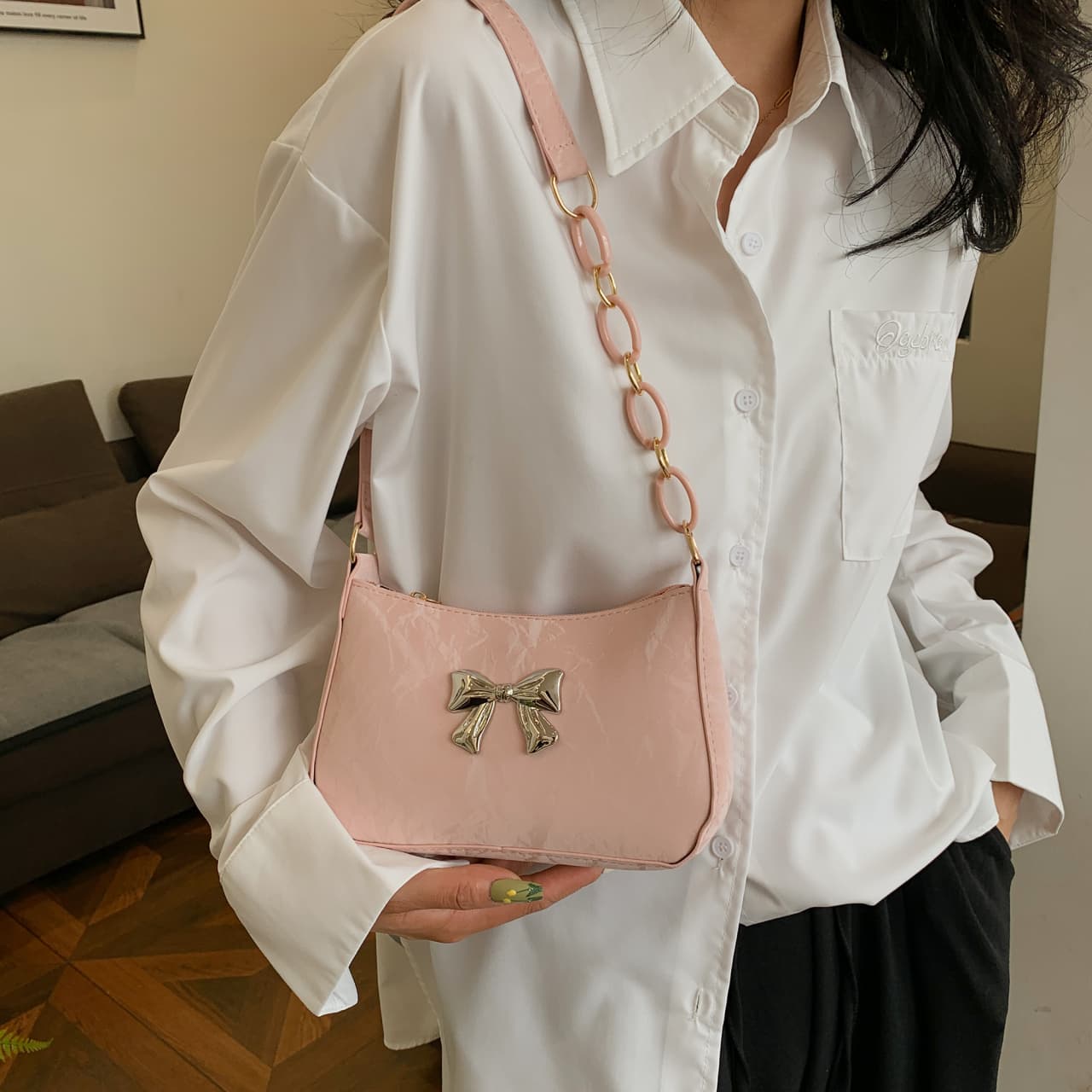 Chic Bow PU Leather Shoulder Bag for Stylish Women