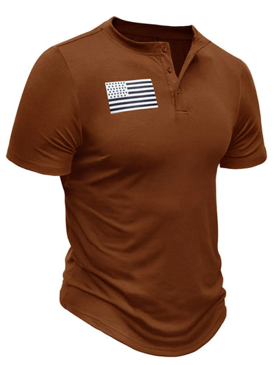 Men's American Flag Short Sleeve Henley Top