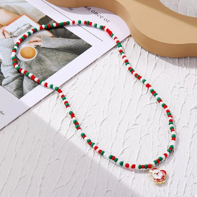 Christmas Beaded Necklace with Santa Charm