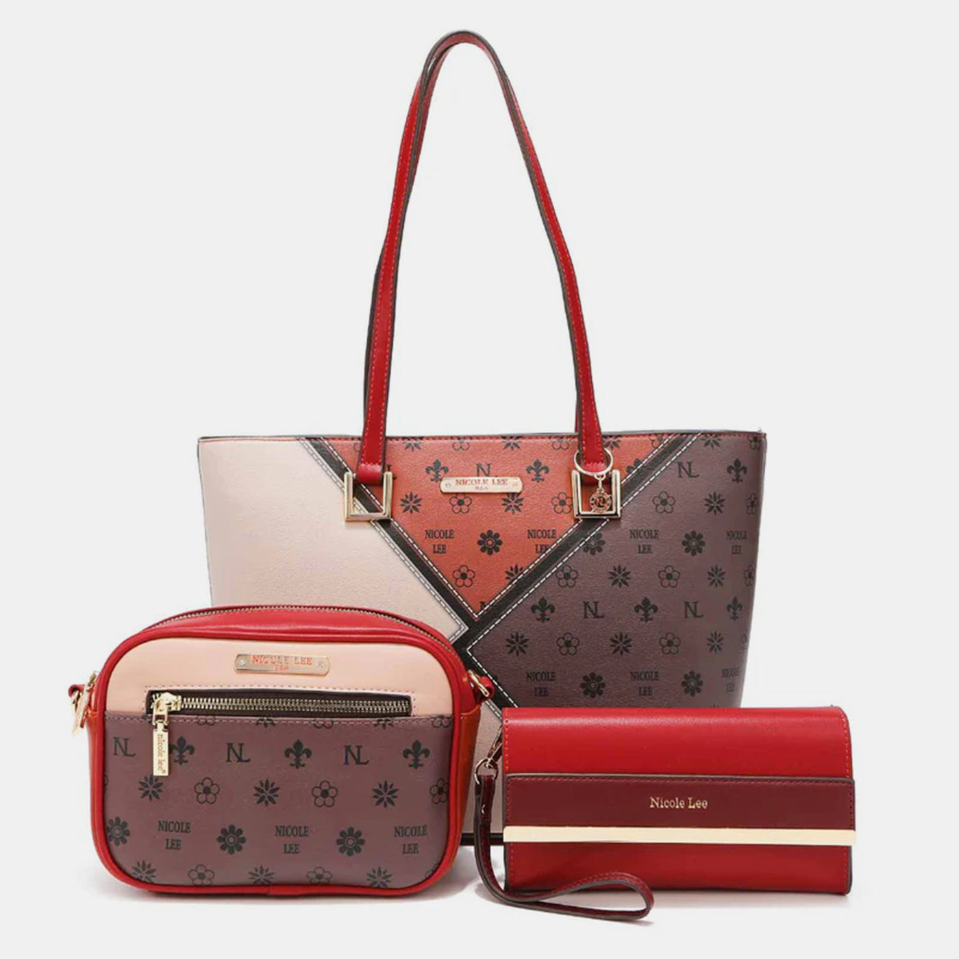 Nicole Lee USA 3-Piece Color Block Handbag Set for Women