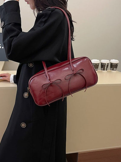 Stylish PU Leather Bow Trim Shoulder Bag for Any Occasion