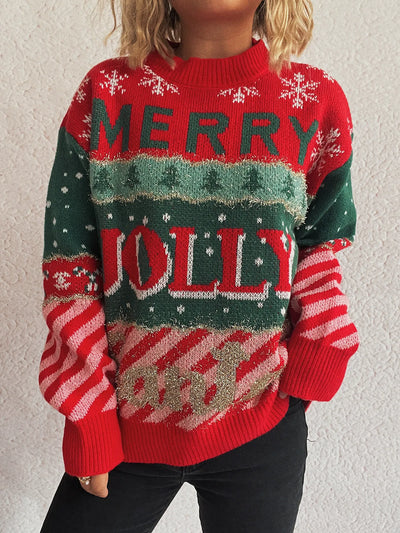 Christmas Letter Round Neck Long Sleeve Sweater