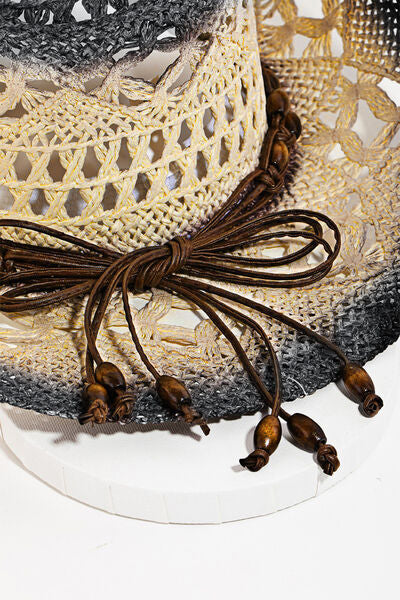 Fame Cutout Rope Strap Wide Brim Hat for Summer Style