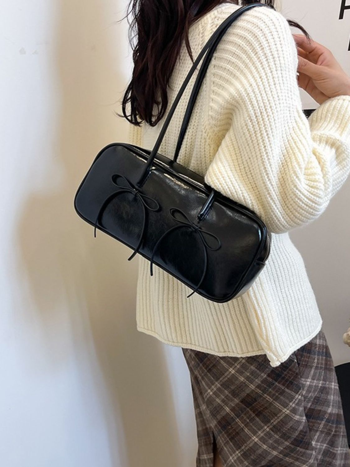 Stylish PU Leather Bow Trim Shoulder Bag for Any Occasion