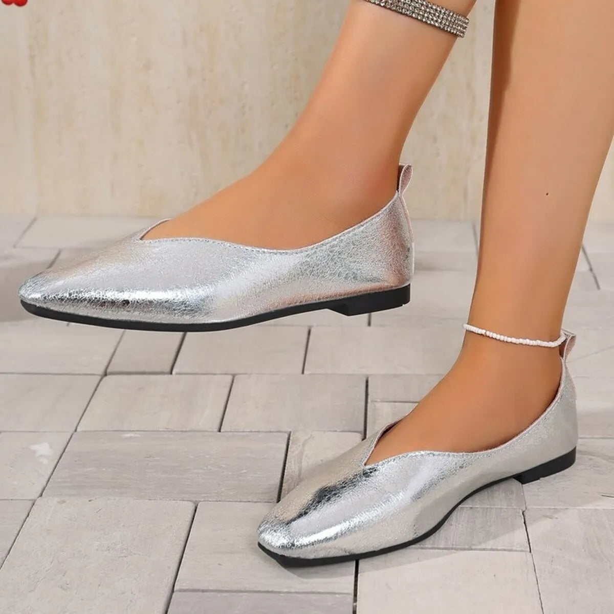 Sparkly Metallic Ballet Flat Loafers
