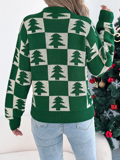 Christmas Tree Checkerboard Pattern Sweater