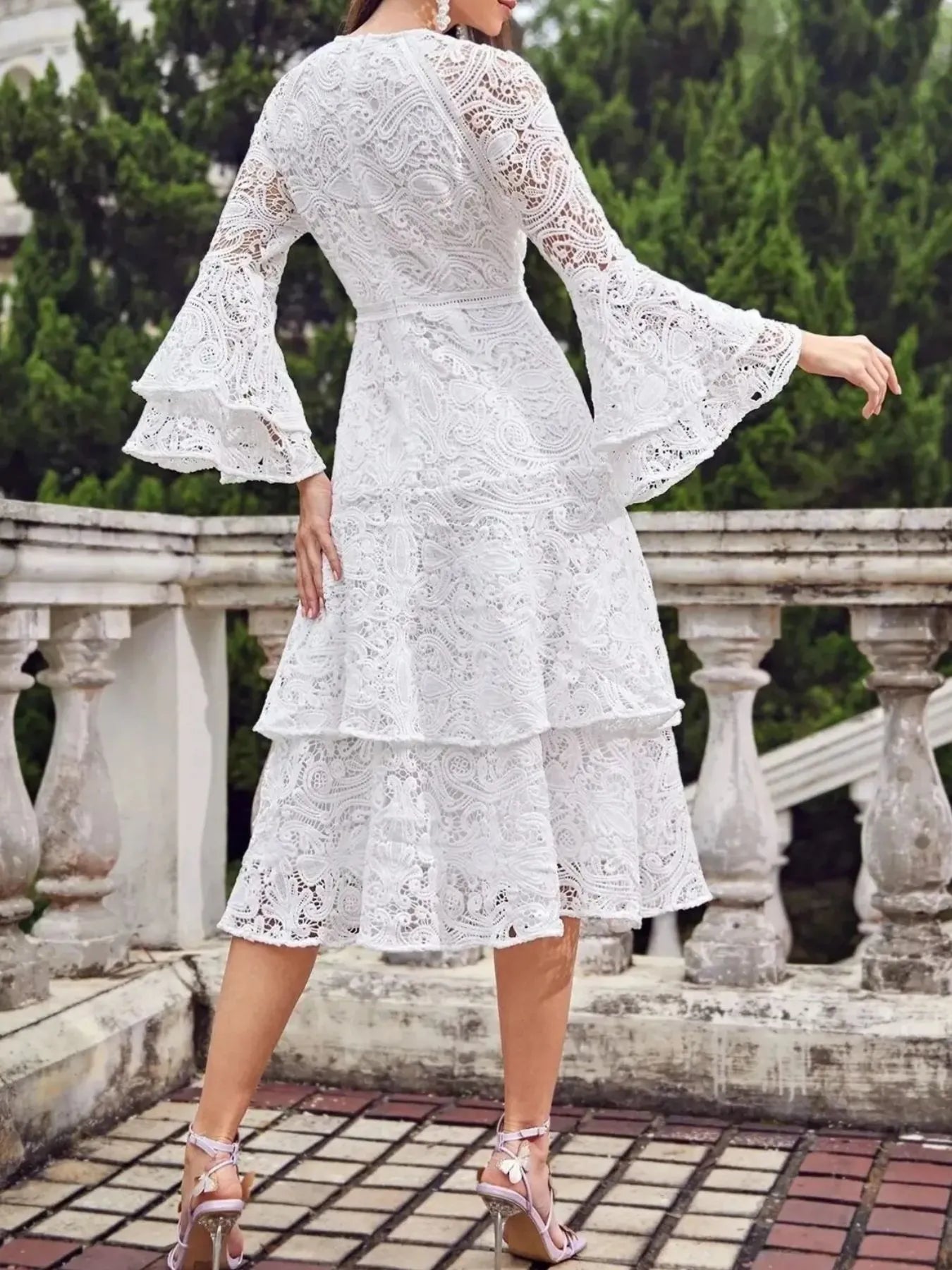 Lace Layered Flare Sleeve Dress