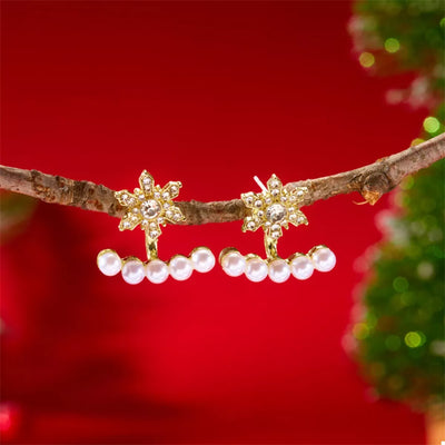 Christmas Snowflake Pearl Earrings