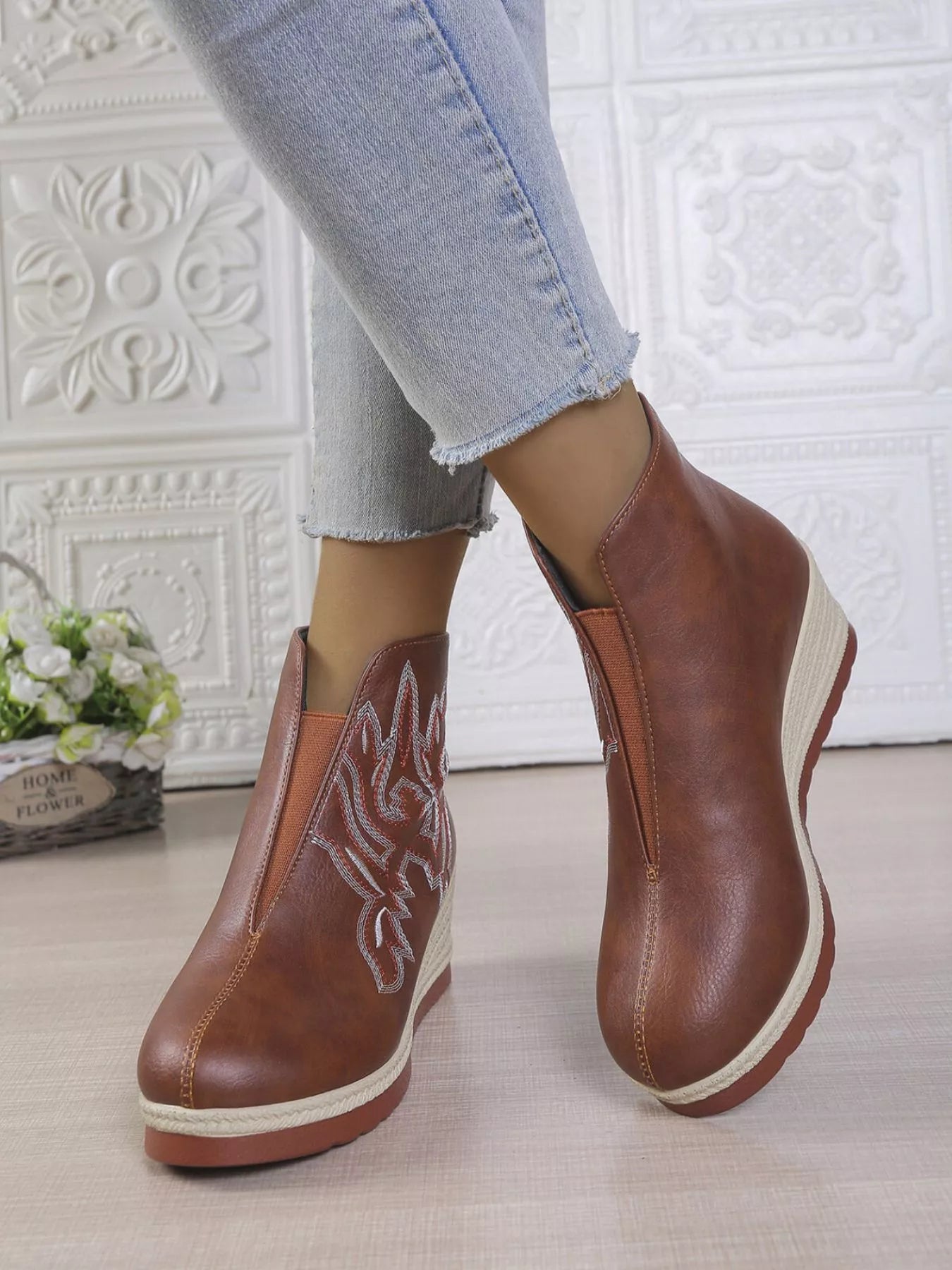 Round Toe Wedge Ankle Boots