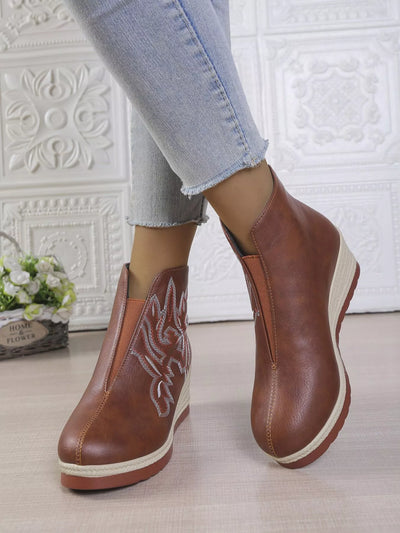 Round Toe Wedge Ankle Boots