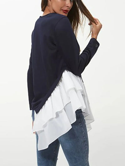 Ivy Lane Tiered Contrast Round Neck Long Sleeve T-Shirt