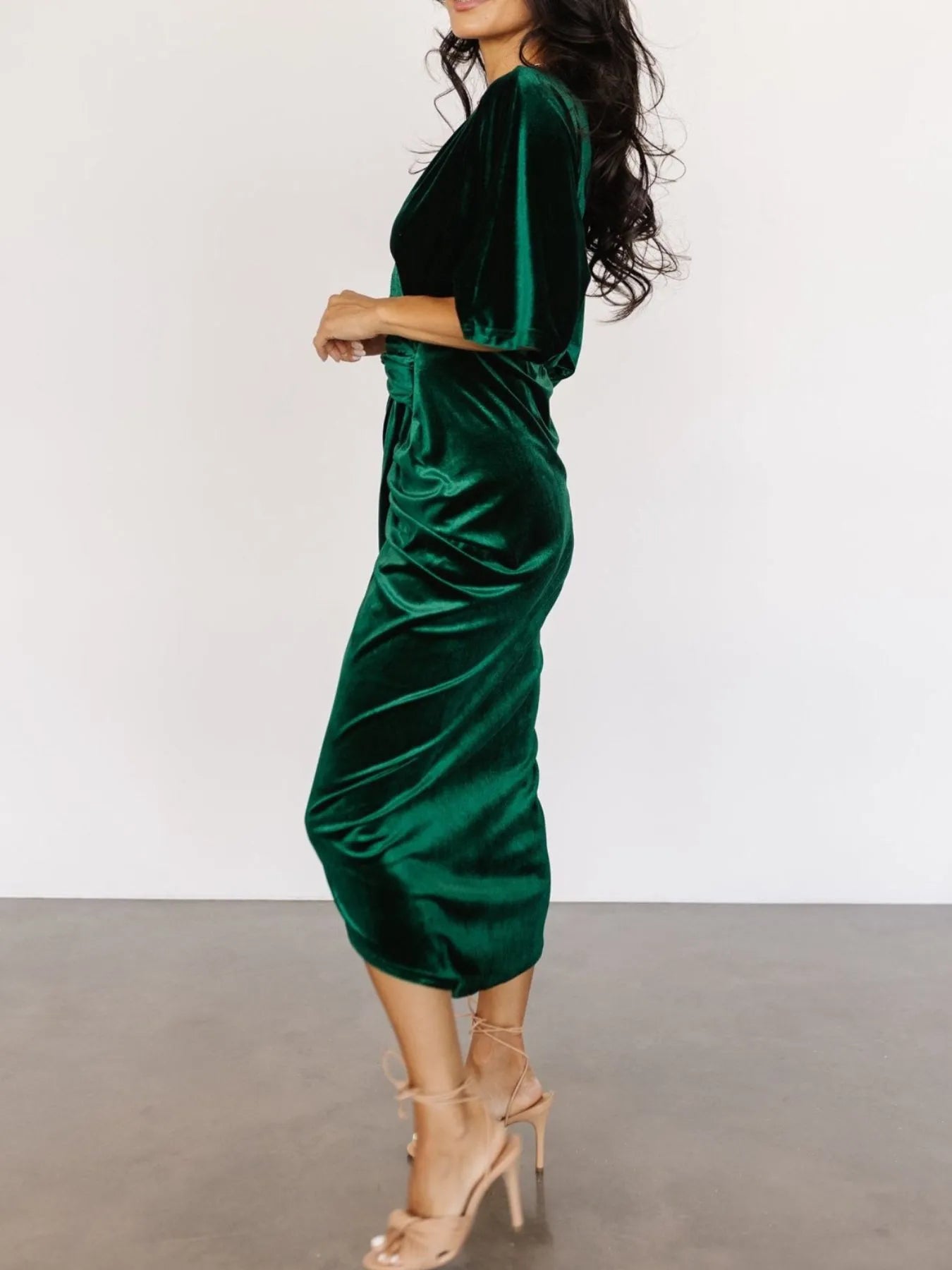 Ruched Surplice Half Sleeve Dress