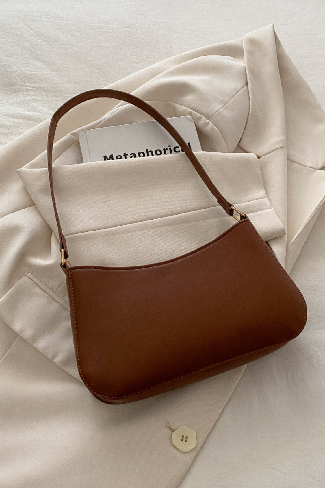 Trendy Bow Trim PU Leather Shoulder Bag in Rich Brown
