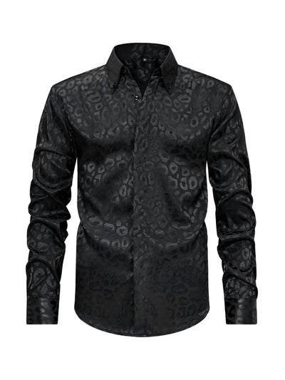 Men's Full Size Leopard Button Down Satin Shirt Plus Size