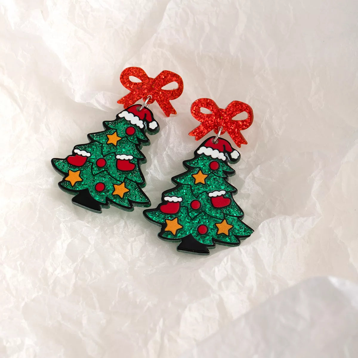 Christmas Tree Bow Dangle Earrings